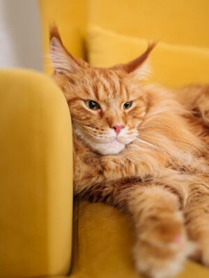 An Orange Cat Lying Lazily on a Yellow Chair